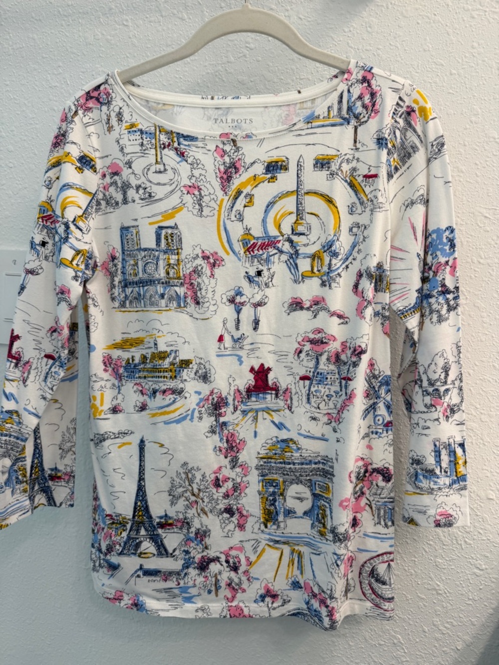 Talbots White Paris Landmark 3/4 -Sleeve Scoop Neck Tee
